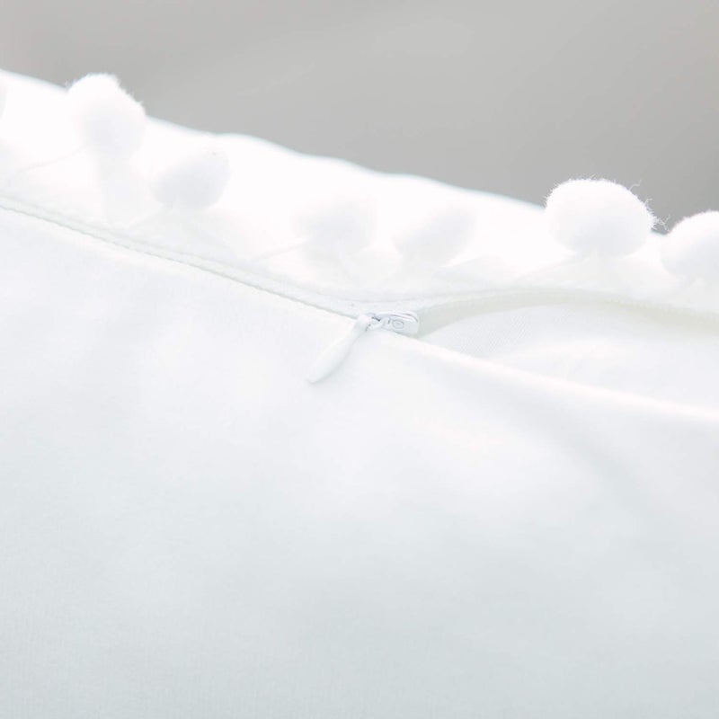 NATUS WEAVER White Velvet Decorative Throw Pillow Covers Pom Poms Soft Solid Square Lumbar Cushion Cases for Sofa Couch Bedroom Car, Pack of 2, 12 X 20 inches - Image 3